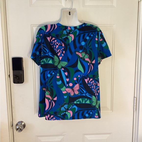 Floral Butterfly Print Women's Short Sleeve Top - Picture 5 of 6